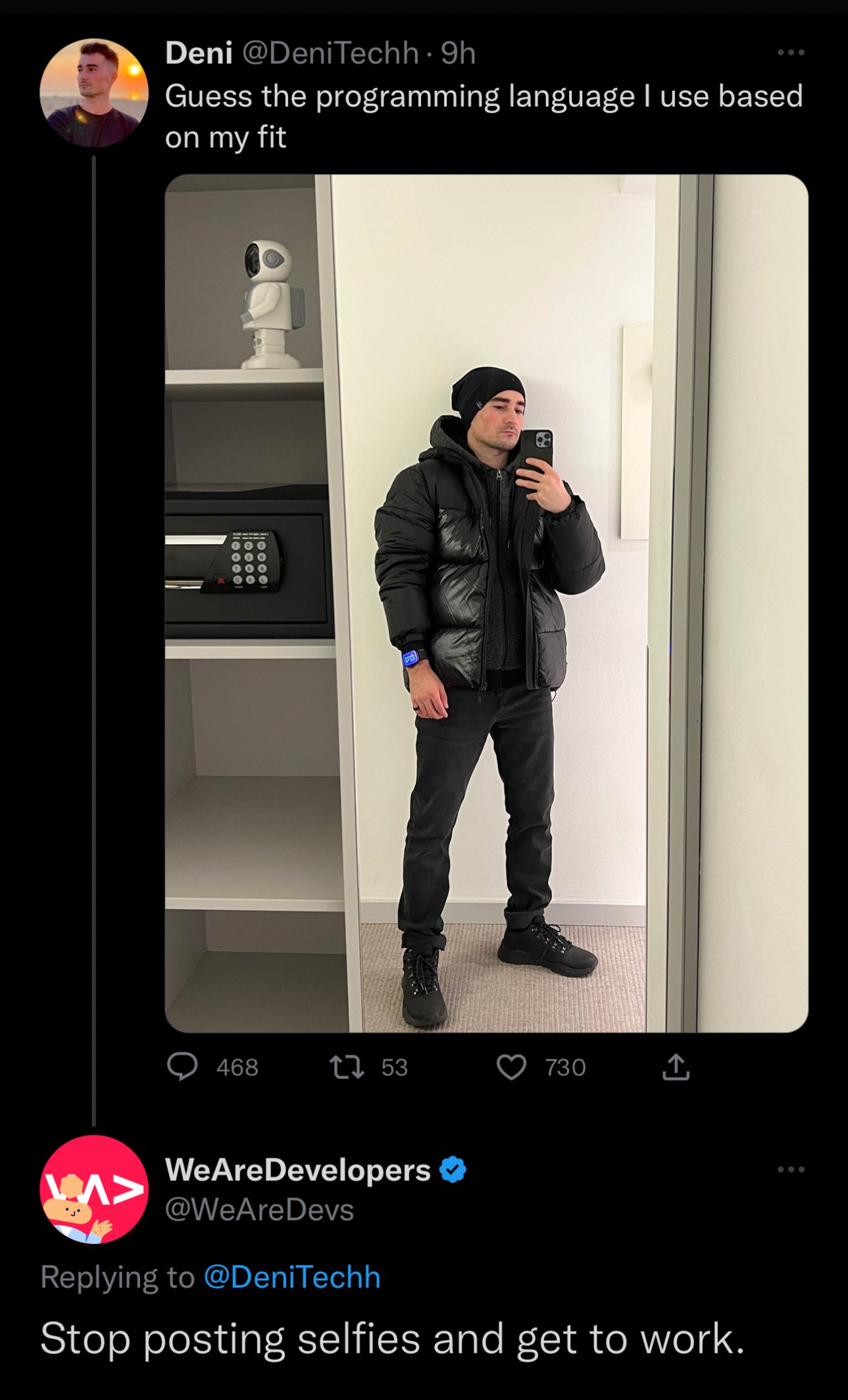 WeAreDevelopers replying stop posting selfies